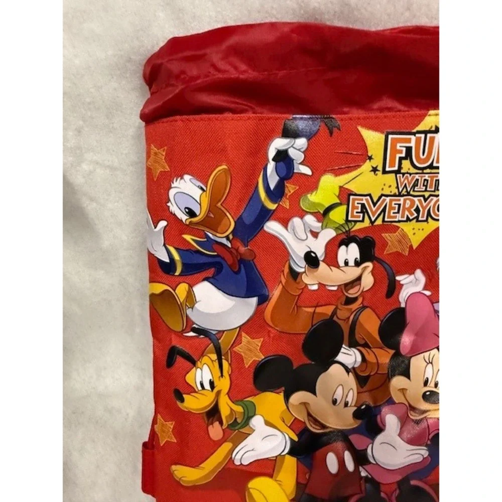 Disney Mickey Mouse Fun With Everyone Red‎ Drawstring Backpack Bag Kids NWT